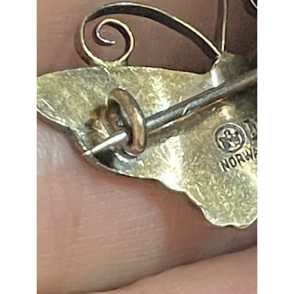 Vintage D-A David Andersen Norway Red Sterling 925 Silver Butterfly Pin Brooch - Picture 6 of 14